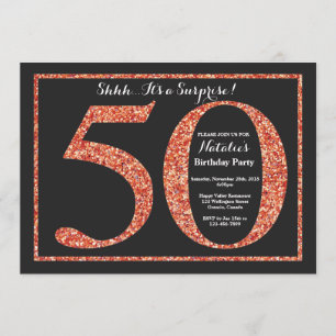 Surprise 50th Birthday Invitation Orange Glitter