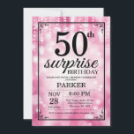Surprise 50th Birthday Invitation Pink Glitter<br><div class="desc">Surprise 50th Birthday Invitation with Pink String Lights with Pink Glitter Background. Pink Birthday. Adult Birthday. Men or Women Bday Invite. 13th 15th 16th 18th 20th 21st 30th 40th 50th 60th 70th 80th 90th 100th, Any age. For further customisation, please click the "Customise it" button and use our design tool...</div>