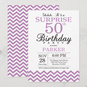 Surprise 50th Birthday Invitation Purple Chevron