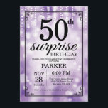 Surprise 50th Birthday Invitation Purple Glitter<br><div class="desc">Surprise 50th Birthday Invitation with Purple String Lights with Purple Glitter Background. Purple Birthday. Adult Birthday. Men or Women Bday Invite. 13th 15th 16th 18th 20th 21st 30th 40th 50th 60th 70th 80th 90th 100th, Any age. For further customisation, please click the "Customise it" button and use our design tool...</div>