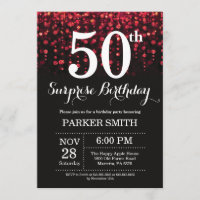Surprise 50th Birthday Invitation Red Glitter