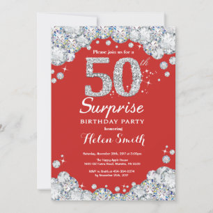 Surprise 50th Birthday Invitation Silver Diamond