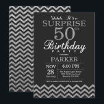 Surprise 50th Birthday Invitation Silver Glitter<br><div class="desc">Surprise 50th Birthday Invitation with Silver Glitter Chevron. Chalkboard. Black and Silver Glitter. Adult Birthday. Man or Women Bday Invite. For further customisation,  please click the "Customise it" button and use our design tool to modify this template.</div>