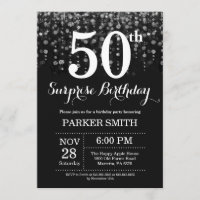 Surprise 50th Birthday Invitation Silver Glitter