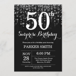 Surprise 50th Birthday Invitation Silver Glitter