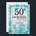 Surprise 50th Birthday Invitation Teal Glitter<br><div class="desc">Surprise 50th Birthday Invitation with Teal String Lights with Teal Glitter Background. Teal Birthday. Adult Birthday. Men or Women Bday Invite. 13th 15th 16th 18th 20th 21st 30th 40th 50th 60th 70th 80th 90th 100th, Any age. For further customisation, please click the "Customise it" button and use our design tool...</div>