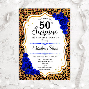 Surprise 50th Birthday - Leopard Gold Royal Blue Invitation