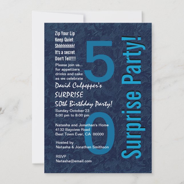 SURPRISE 50th Birthday Modern Hues of Blue W033 Invitation (Front)