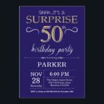 Surprise 50th Birthday Navy Blue and Gold Glitter Invitation<br><div class="desc">Surprise 50th Birthday Invitation with Navy Blue and Gold Glitter Background. Adult Birthday. Men or Women Bday Invite. Any age. For further customisation,  please click the "Customise it" button and use our design tool to modify this template.</div>