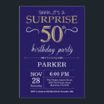Surprise 50th Birthday Navy Blue and Gold Glitter Invitation<br><div class="desc">Surprise 50th Birthday Invitation with Navy Blue and Gold Glitter Background. Adult Birthday. Men or Women Bday Invite. Any age. For further customisation,  please click the "Customise it" button and use our design tool to modify this template.</div>