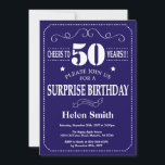 Surprise 50th Birthday Navy Blue and White Invitation<br><div class="desc">Surprise 50th Birthday Invitation Navy Blue and White Typography. Navy Blue Background. Adult Birthday. Male Men or Women Birthday. Kids Boy or Girl Lady Teen Teenage Bday Invite. 13th 15th 16th 18th 20th 21st 30th 40th 50th 60th 70th 80th 90th 100th. Any Age. For further customisation, please click the "Customise...</div>