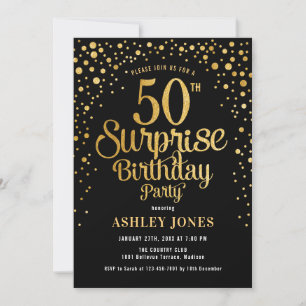 Surprise 50th Birthday Party - Black & Gold Invitation