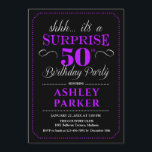 Surprise 50th Birthday Party - Black Purple Invitation<br><div class="desc">Surprise 50th Birthday Party Invitation.
Simple classy design in black,  light purple and white. Features elegant script font. Surprise bday celebration for man or woman. Can be customized into any age!</div>