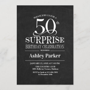 Surprise 50th Birthday Party - Black White Invitation