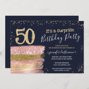 Surprise 50th Birthday Party Glitter Cake Invitation