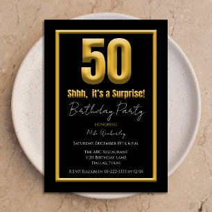 Surprise 50th Birthday Party Gold and Black 50 Invitation