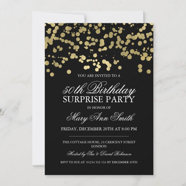 Surprise 50th Birthday Party Gold Foil Confetti Invitation (Front)