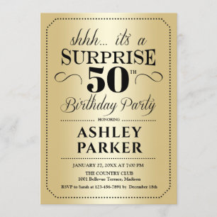 Surprise 50th Birthday Party - Gold Invitation