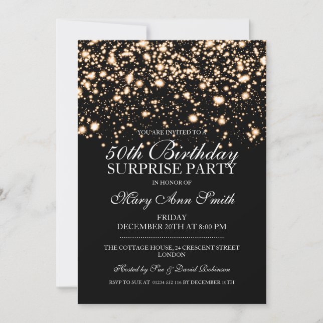 Surprise 50th Birthday Party Gold Midnight Glam Invitation (Front)