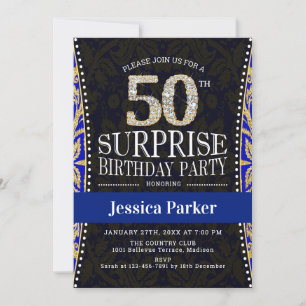 Surprise 50th Birthday Party - Gold Navy Blue Invitation