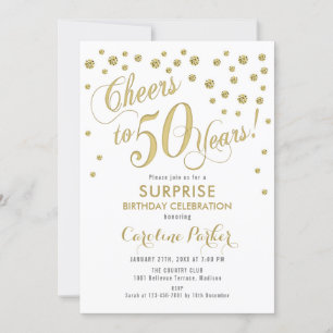 Surprise 50th Birthday Party - Gold White Invitation