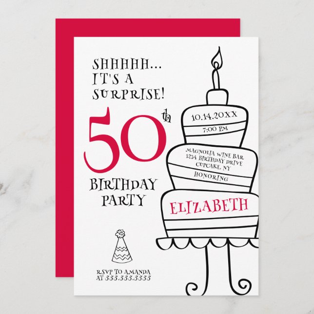 Surprise 50th Birthday Party Invitation (Front/Back)