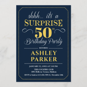 Surprise 50th Birthday Party - Navy Gold Invitation