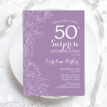 Surprise 50th Birthday Party - Purple Floral Invitation<br><div class="desc">Purple Floral Surprise 50th Birthday Party Invitation. Minimalist modern design featuring botanical accents and typography script font. Simple feminine invite card perfect for a stylish female surprise bday celebration. Can be customised to any age.</div>