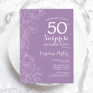 Surprise 50th Birthday Party - Purple Floral Invitation