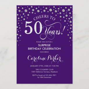 Surprise 50th Birthday Party - Purple Silver Invitation