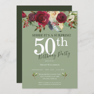 Surprise 50th Birthday Party Red Rose Floral Invitation