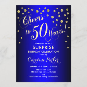Surprise 50th Birthday Party - Royal Blue Gold Invitation
