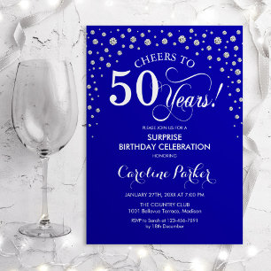 Surprise 50th Birthday Party - Royal Blue Silver Invitation
