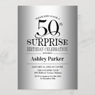 Surprise 50th Birthday Party - Silver Invitation
