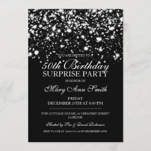 Surprise 50th Birthday Party Silver Midnight Glam Invitation