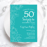 Surprise 50th Birthday Party - Turquoise Floral Invitation<br><div class="desc">Turquoise Floral Surprise 50th birthday party invitation. Minimalist modern design featuring botanical accents and typography script font. Simple feminine invite card perfect for a stylish female surprise bday celebration. Can be customised to any age.</div>