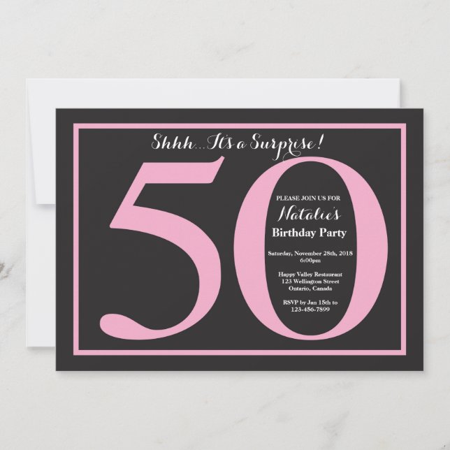 Surprise 50th Birthday Pink and Black Chalkboard Invitation (Front)