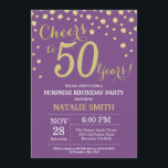 Surprise 50th Birthday Purple and Gold Diamond Invitation<br><div class="desc">Surprise 50th Birthday Invitation with Purple and Gold Glitter Diamond Background. Gold Confetti. Adult Birthday. Male Men or Women Birthday. For further customisation,  please click the "Customise it" button and use our design tool to modify this template.</div>