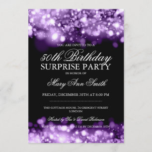 Surprise 50th Birthday Purple Sparkling Lights Invitation