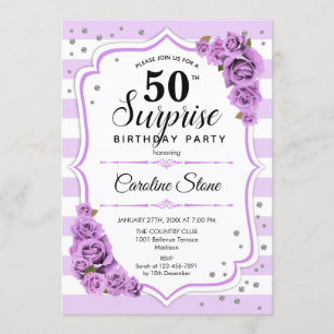 Surprise 50th Birthday - Purple White Invitation