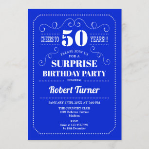 Surprise 50th Birthday - Royal Blue Invitation
