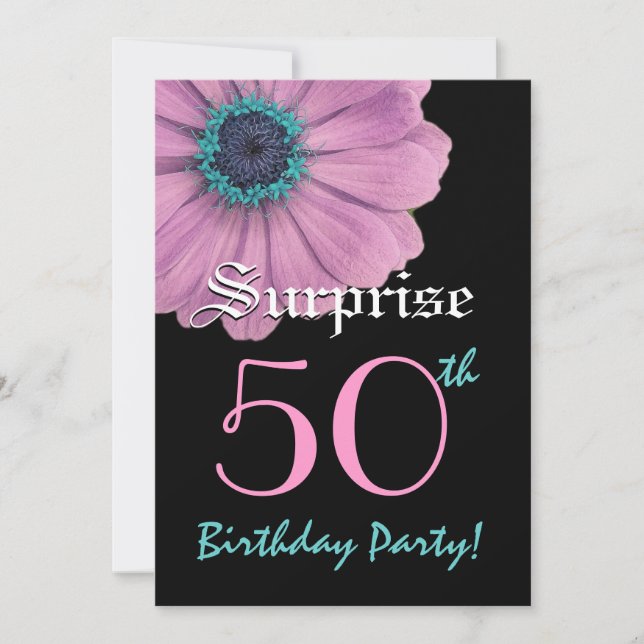 SURPRISE 50th Birthday Template Pink Daisy (Front)