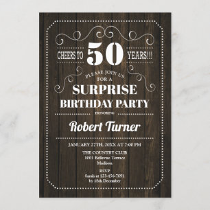 Surprise 50th Birthday - Wood Pattern Invitation