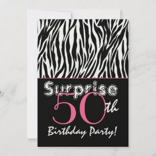 SURPRISE 50th Birthday Zebra Stripes Black White Invitation