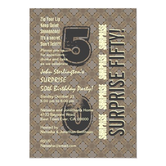 SURPRISE 50th Modern Birthday Wood Tone Pattern Card