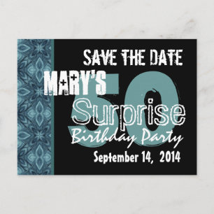 Surprise 50th Save the Date Modern Aqua Black v7 Announcement Postcard