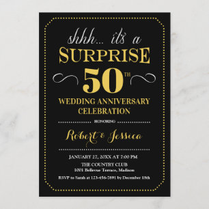 Surprise 50th Wedding Anniversary - Black Gold Invitation