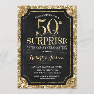 Surprise 50th Wedding Anniversary - Black Gold Invitation
