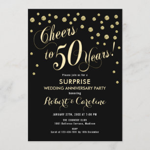 Surprise 50th Wedding Anniversary - Black & Gold Invitation