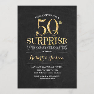 Surprise 50th Wedding Anniversary Chalkboard Gold Invitation